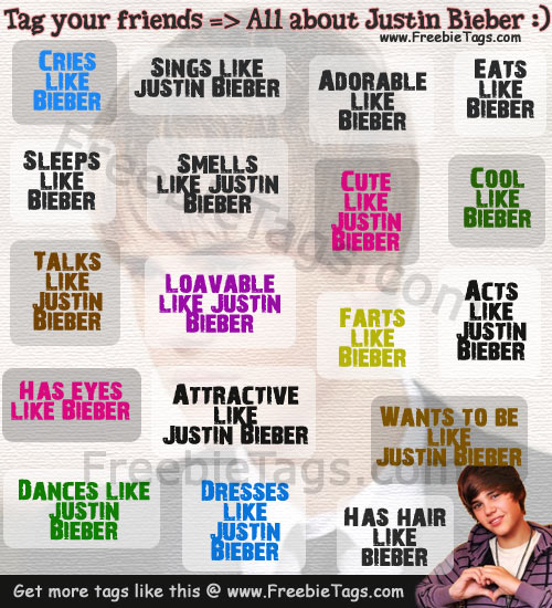 Tag your friends with Justin Bieber characters Facebook tag image