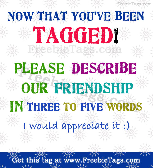 You've been tagged now describe our friendship in three words and I'll do the same facebook tags